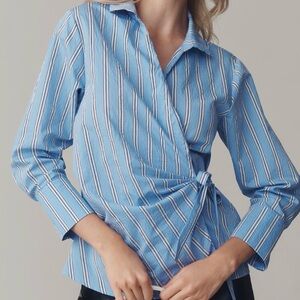 Anthropologie Blue Striped Wrap Blouse